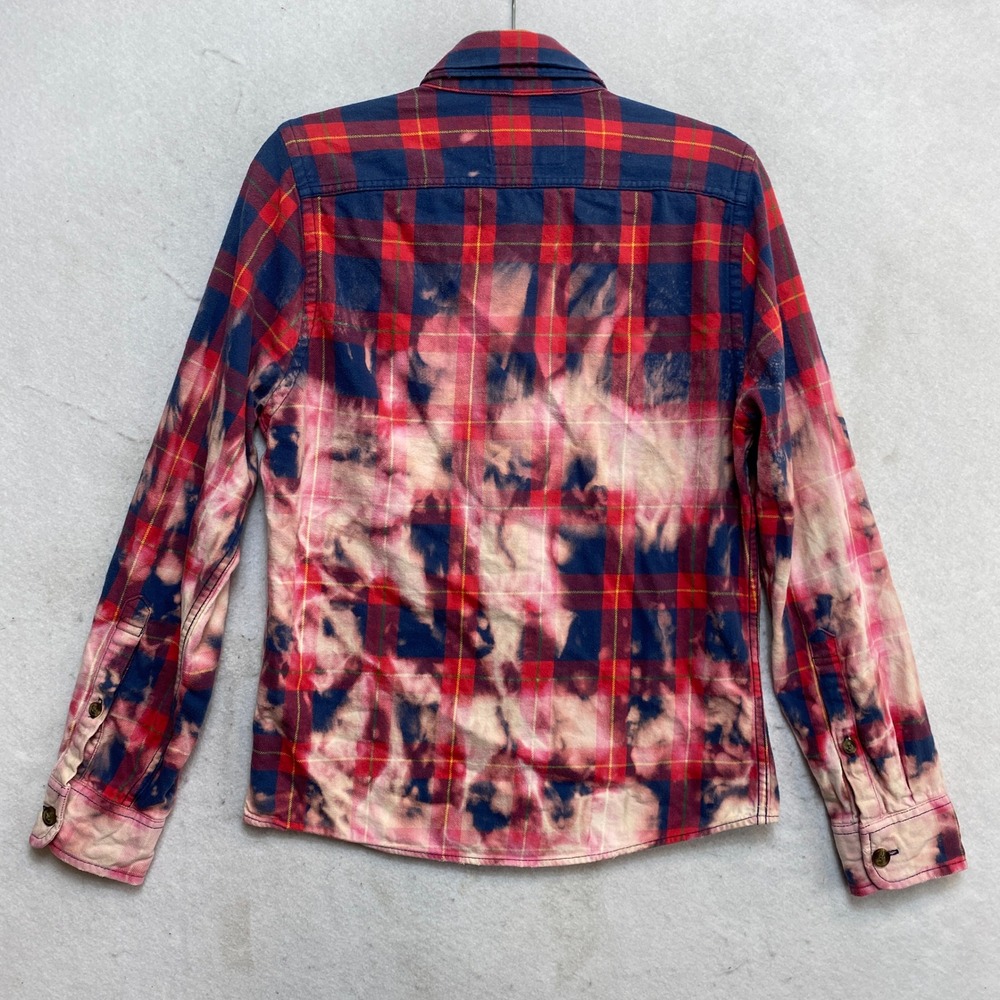 Abercrombie & Fitch Flannel Shirt Mens S Red Blue Bleached Acid Wash Button Up - Picture 9 of 9